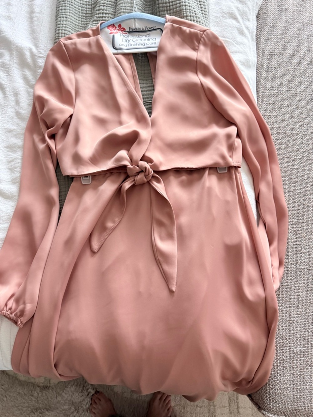 RESA Dusty Rose Long-Sleeve Tie-Waist Dress